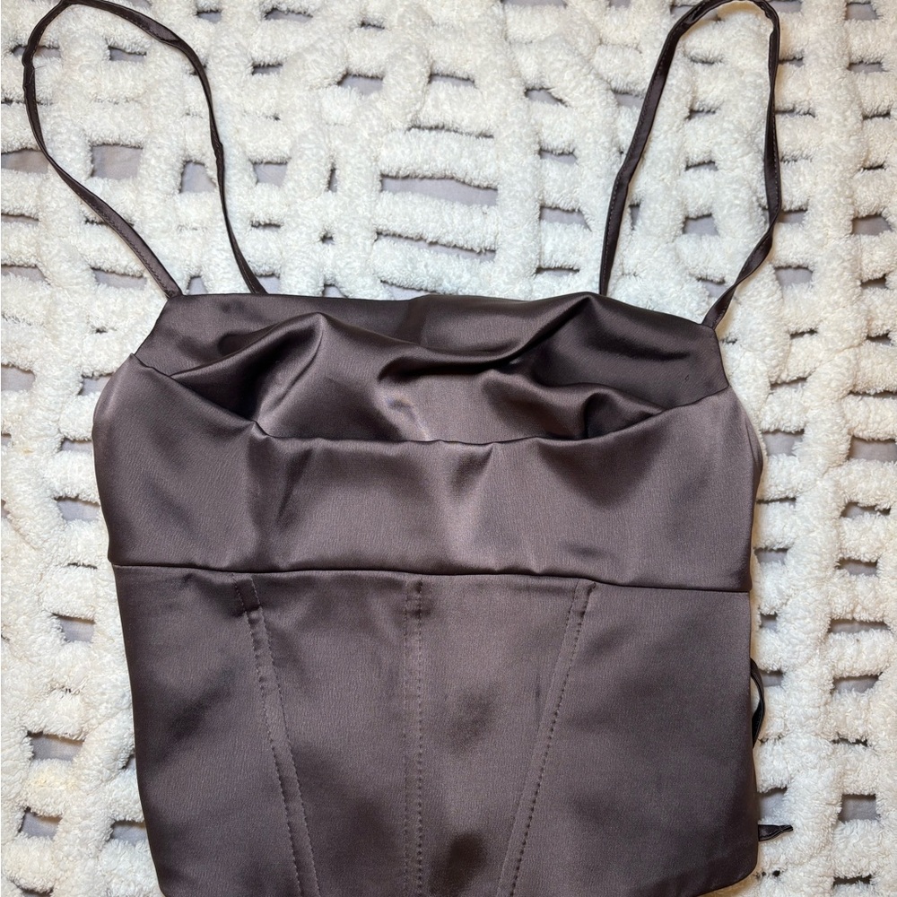 Elegant Brown Satin Women's Top